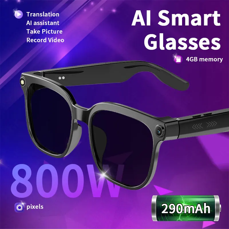 2026 New 800W AI Smart Glasses Men Chat GPT Real-time Translation Recording Photo Bluetooth Call Headphones Music Sunglasses Men