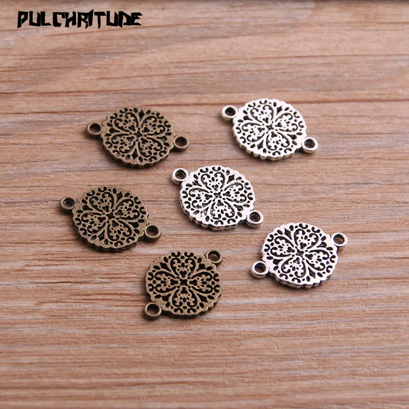 20pcs 18*12mm New Two Color Flower Connectors Charms Plant Pendants For DIY Jewelry Handmade Making Accessorie