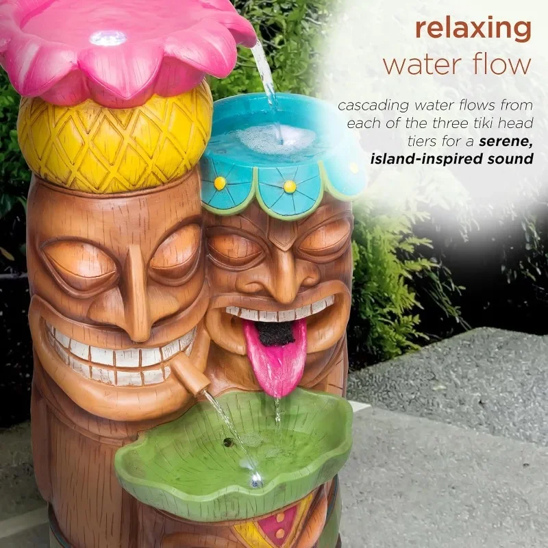 Colorido Tiki Water Fountain, interior e exterior Floor Waterfall, LIZ142L, 3 cabeça em camadas, tropical, 35"