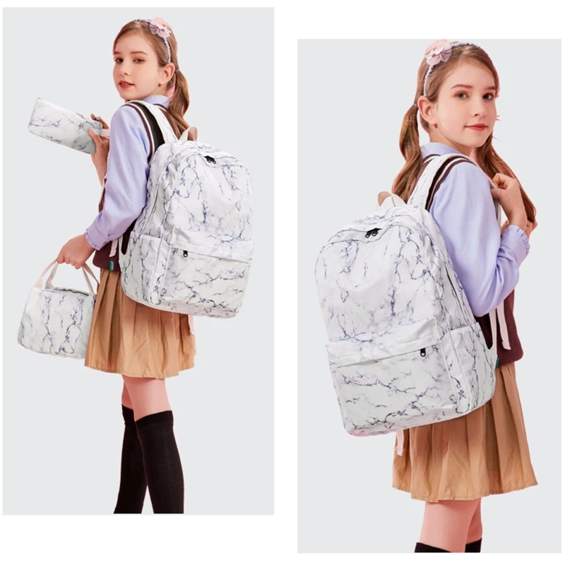 Marble Backpack with Lunch Tote Pencil Bag School Bag for Teenagers Youth Student Casual Daypack