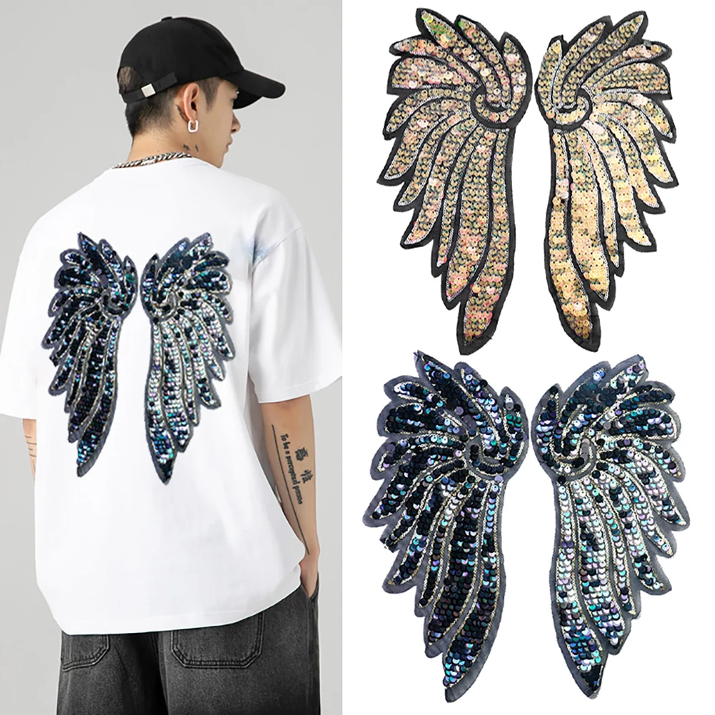 Big Wings Paillette Sequins Patches Iron On Appliques Heat Labels On Clothes DIY Apparel Accessories Patch For Clothing Patches