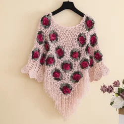 knitted Pullovers Roses Hook Flowers women Hollow 3D flower Sweater Tops Blouse