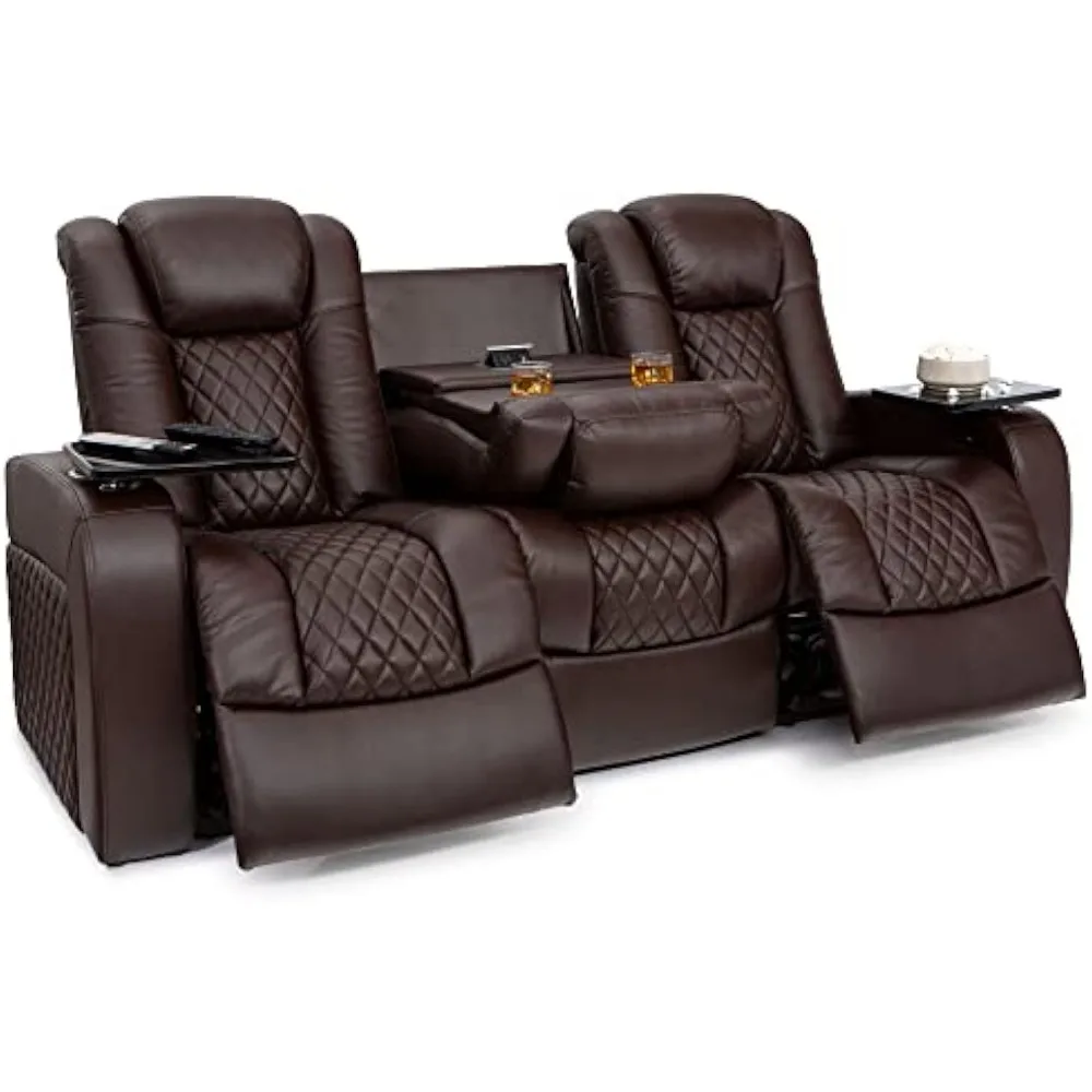 Aeris Sofa, Living Room, Leather Gel, Powered Headrest, Power Recline, Fold-Down Table w/USB, Power, Brown