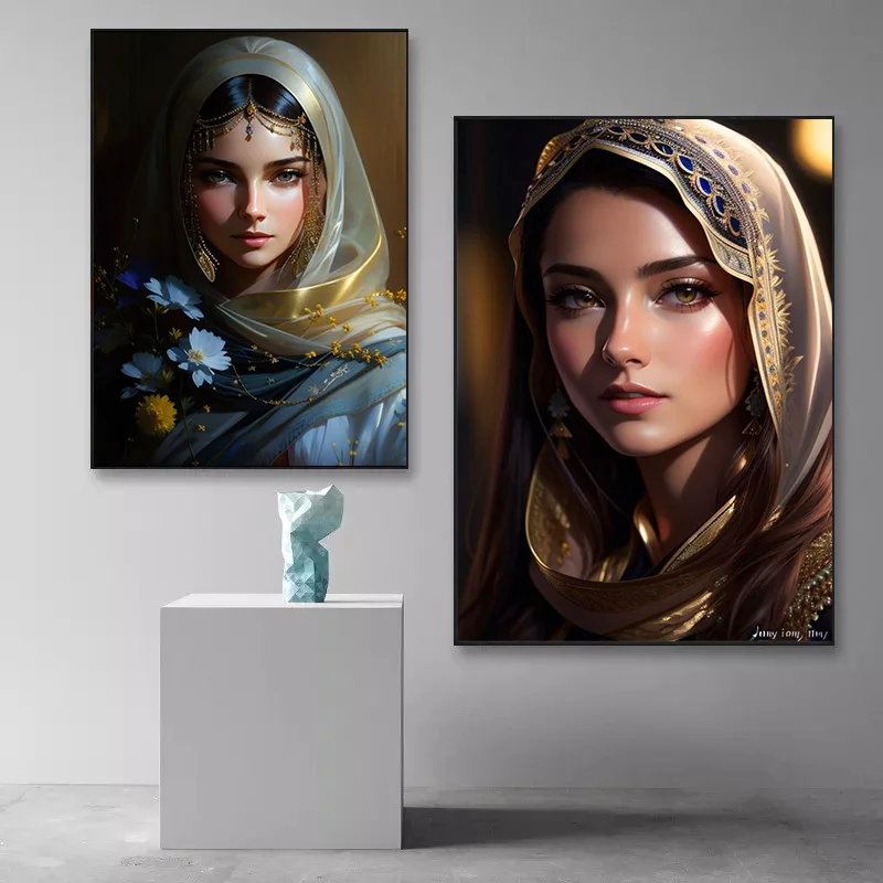 Canvas Painting Headscarf Beautiful Girl Figure Painting Modern Wall Art Picture Posters and Prints Living Room Decoration