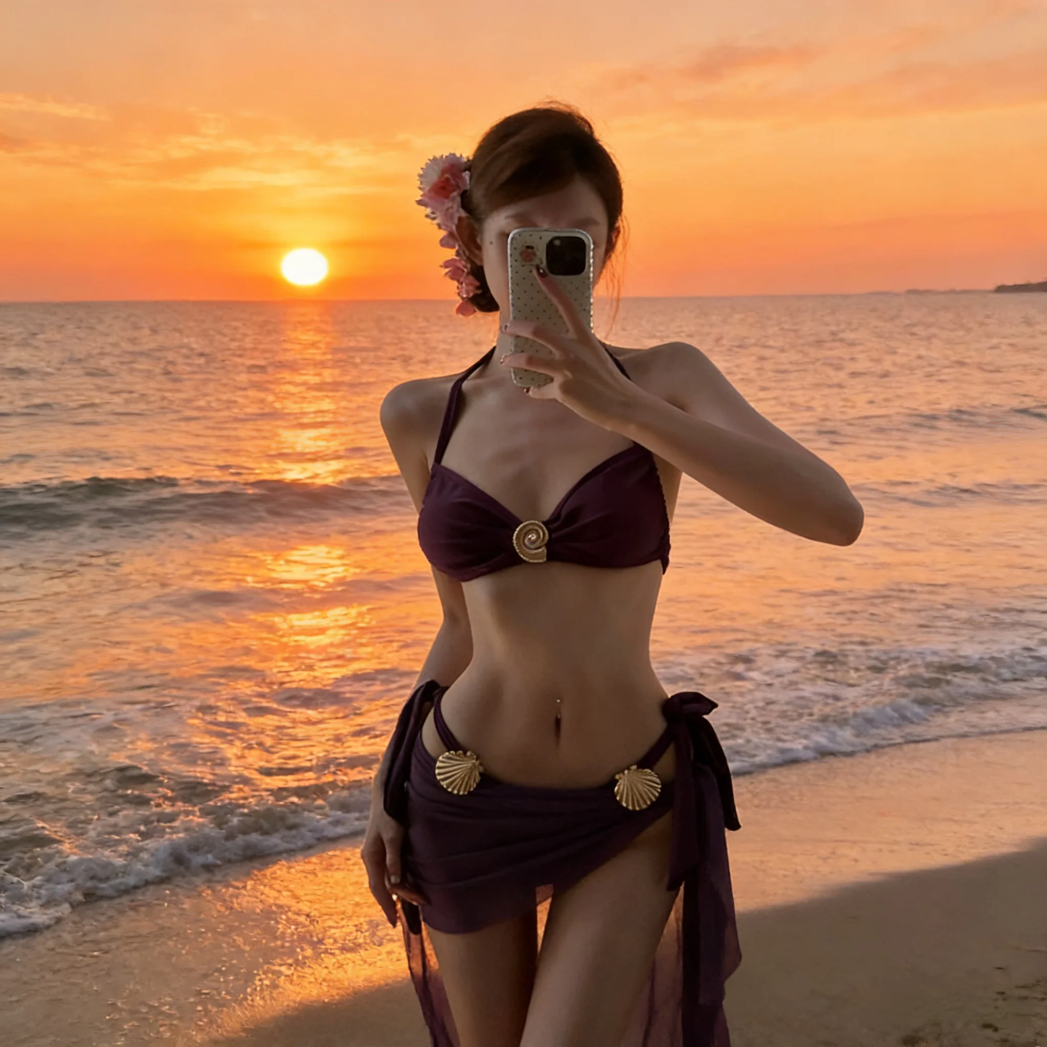 

Purple Pure Desire Bikini Set Sexy Strap Tee-piece Suit Large Chest Small Chest Separate Women's Swimsuit High-ade