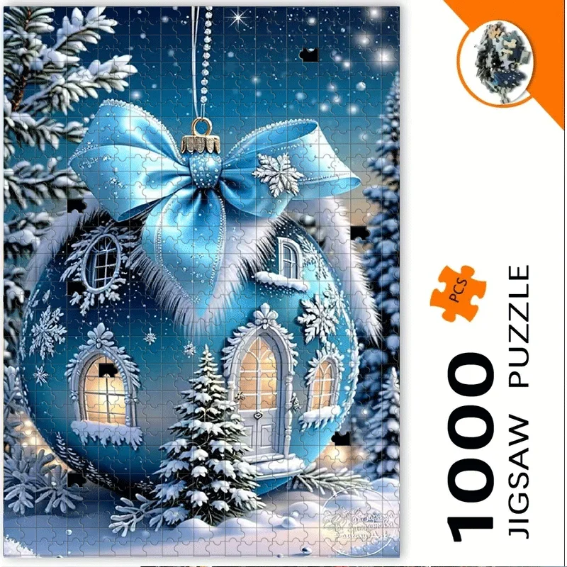 

500 или 1000 шт. Зимние рождественские головоломки со снежинками, сосной, домиками и звездами — портативные головоломки, подходящие для взрослых, семьи,