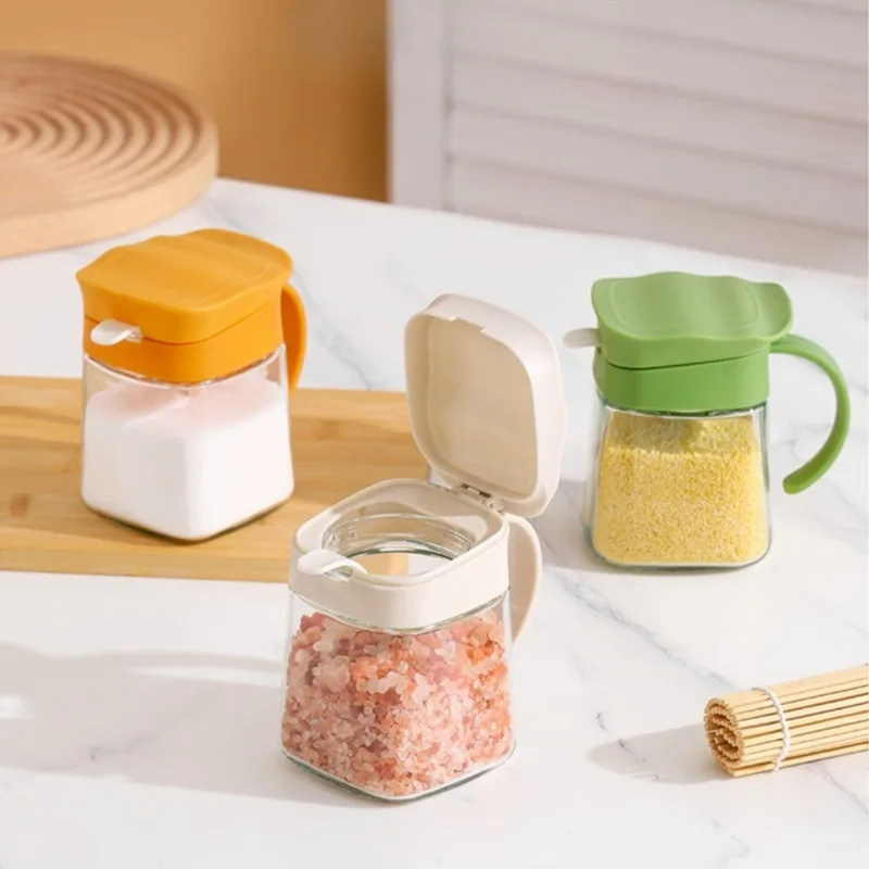 1pc Household Glass Seasoning Jar Salt  Monosodium Glutamate Transparent  Box Kitchen Solid Bottle