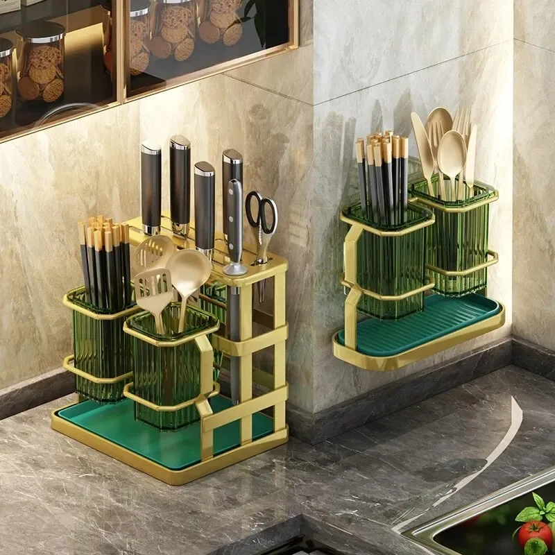 Kitchen Knife Holder Chopstick Cage Storage Rack Wall Mounted Multifunctional Chopping Board Knife Integrated Storage Rack