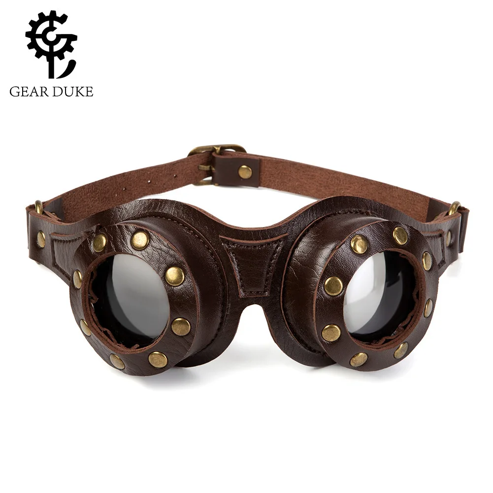Steampunk Leather Goggles Vintage Motorcycle Riding Glasses Retro Rivet for Harley Cafe Racer Cosplay Gothic