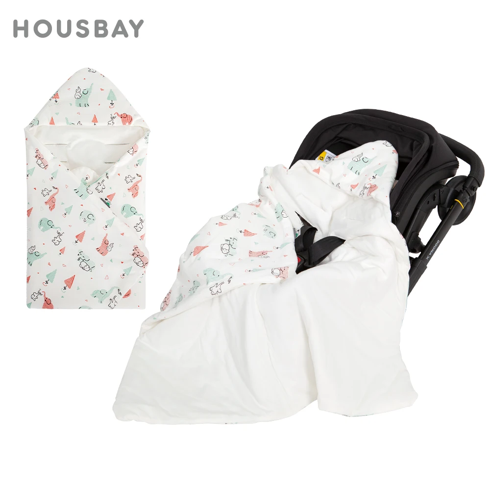 Newborn Basket Blanket 90*90Cm Winter Windproof Warm Hooded Envelope In Baby Car Seat Cute Elephant Print For Girls