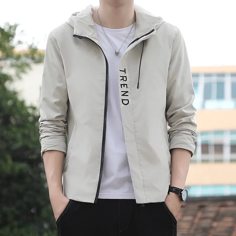 

Мужская повседневная свободная рабочая куртка на весну-осень, модная ветрозащитная куртка с капюшоном, из полиэстера, на молнии, длинная