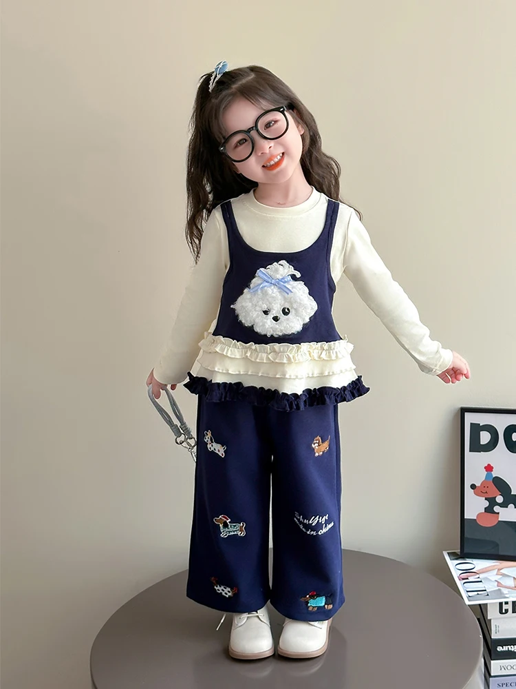 

Весенне-осенний комплект для девочек: топ с длинным рукавом и брюки, повседневная модная детская одежда, новинка 2026 года, стильный детский наряд