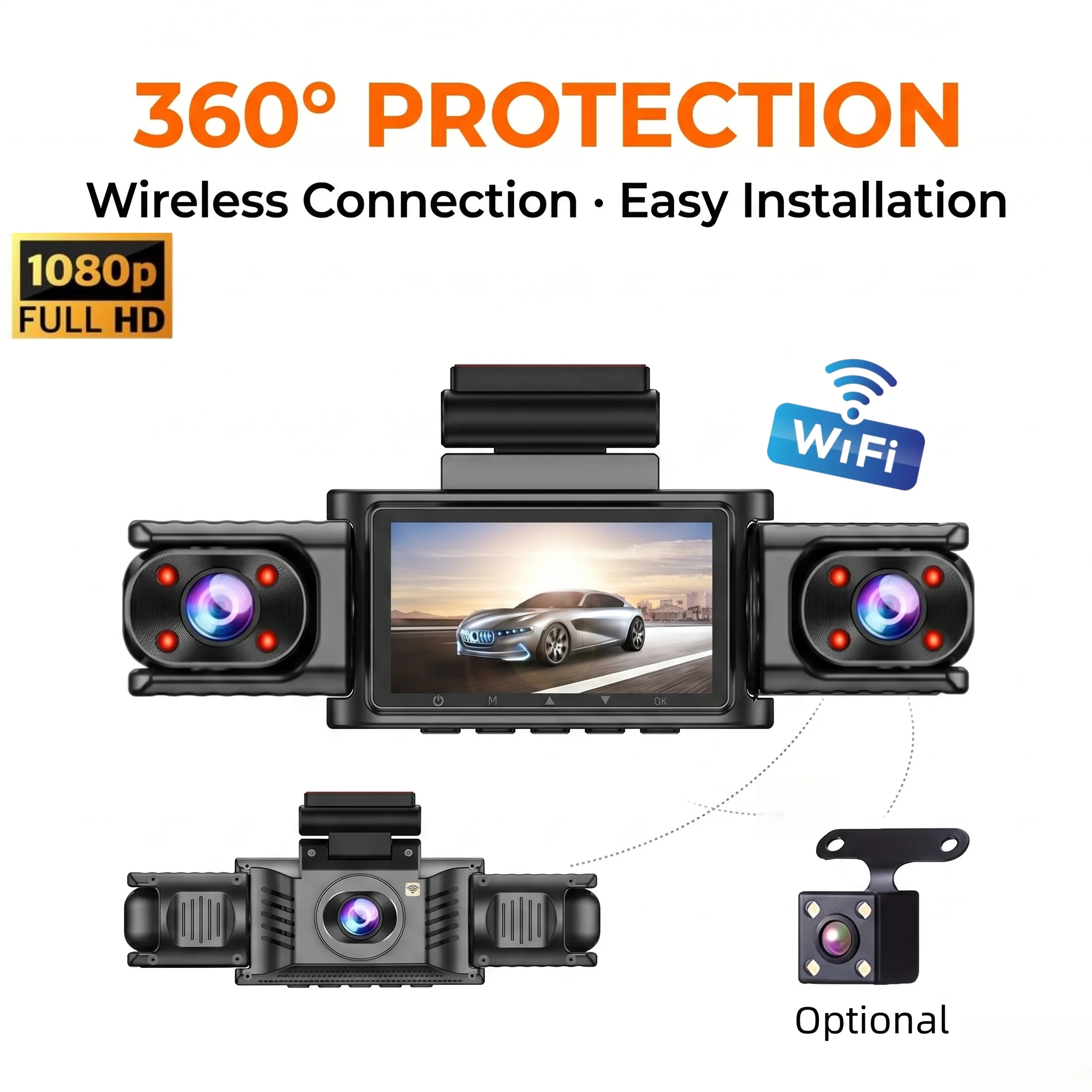 3/4-Channel WiFi Dashcam, 360° Panoramic Protection with Round-the-Clock Parking Surveillance