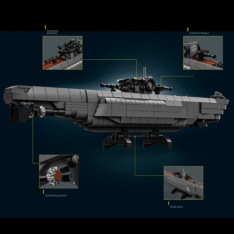 738 Pcs WW2 Tedesco U-tipo Sottomarino Building Blocks Affari Militari Portaerei Cruiser Sottomarino Nuclearo Giocattolo Regali