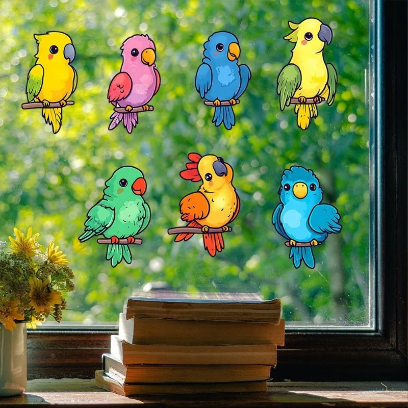 Electrostatic UV Cartoon Parrot Bird Home Glass Decoration Beautification Self-Adhesive Wallpapers Bathroom Decor