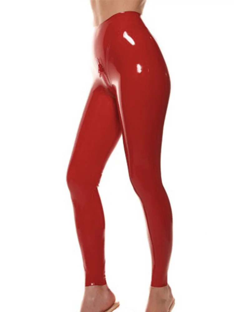 Sexy Women PVC Latex High Waist Tight Pencil Pants Zipper Open Crotch PU Wetlook Shiny Punk Pants Hollow Out Leggings