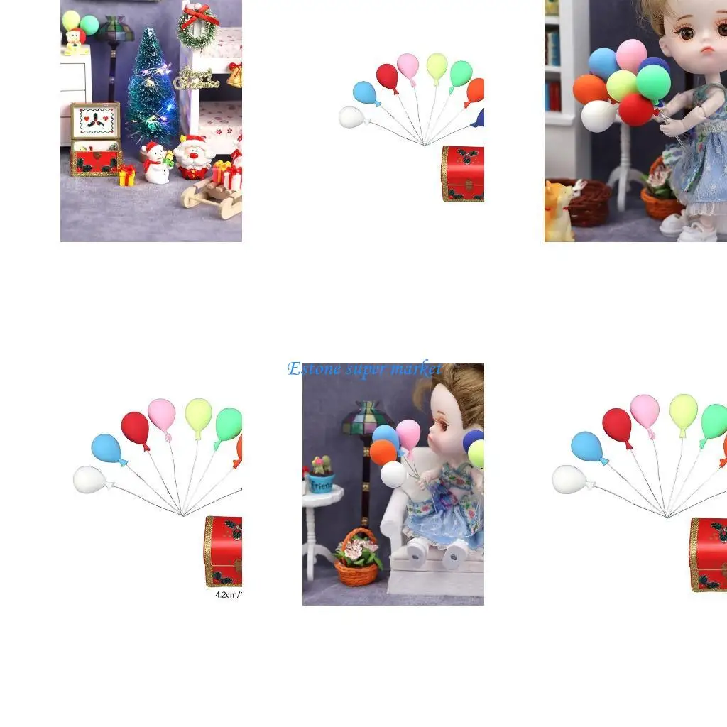

090B Mini Xmas Box and Colorful Balloons Artificial Decorations for Dollhouse Embellishments Festival Adornments