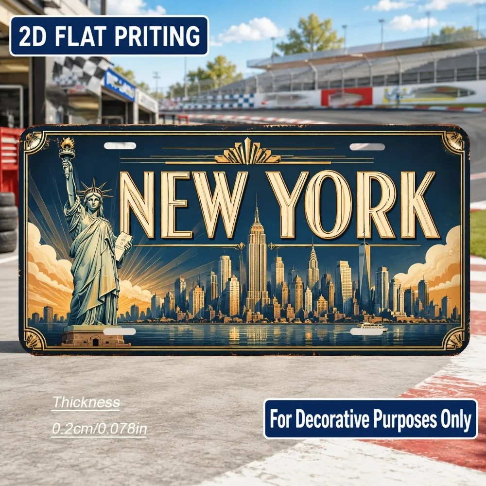 CIFBUY New York Themed Vintage License Plate Aluminum Wall Art Waterproof Metal Sign Decor for Home Room Living Room Office Bar