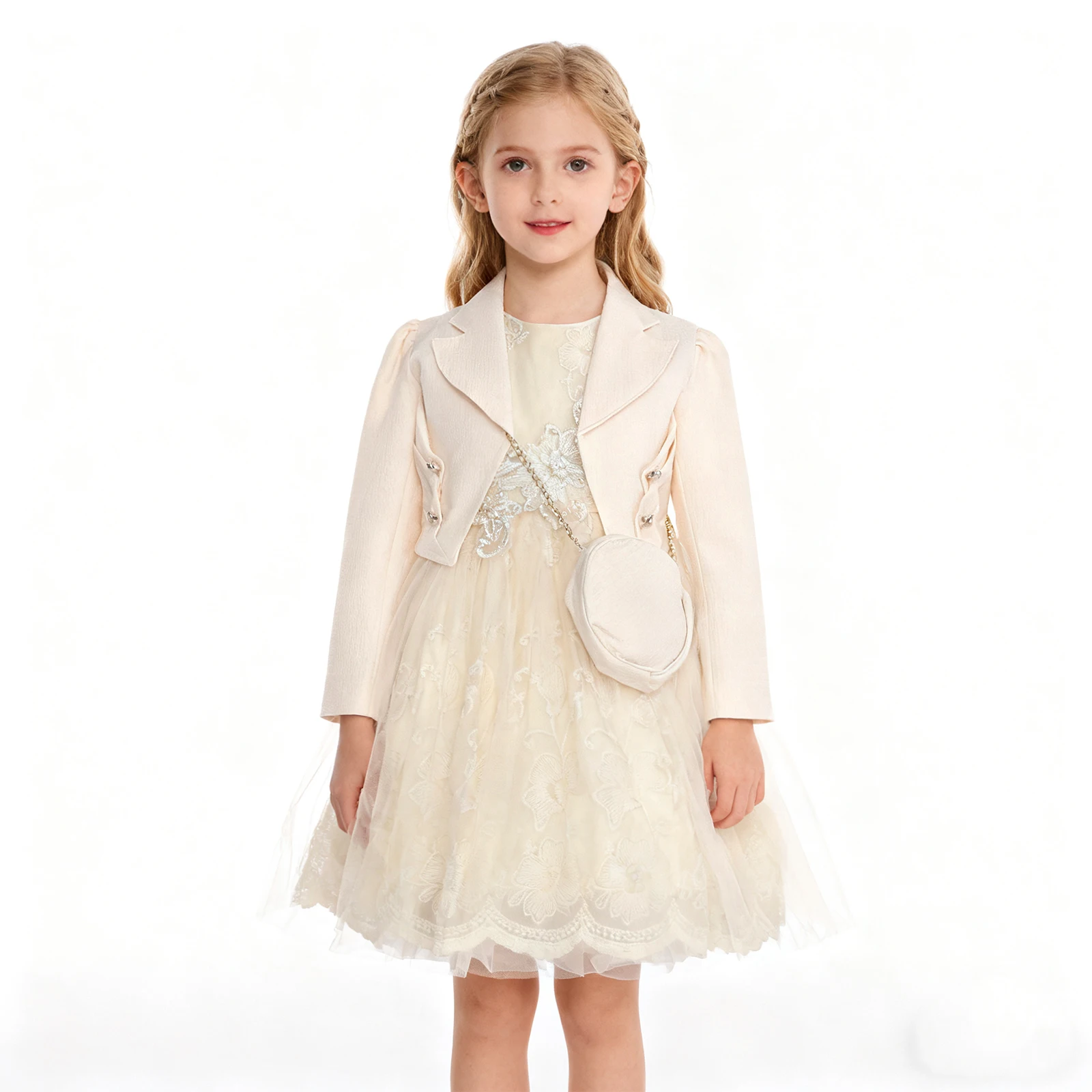 Meisjes bloemen geborduurde jurk kerstoutfits jurk feestavond prom dansjurk set festival prinses feestkostuums