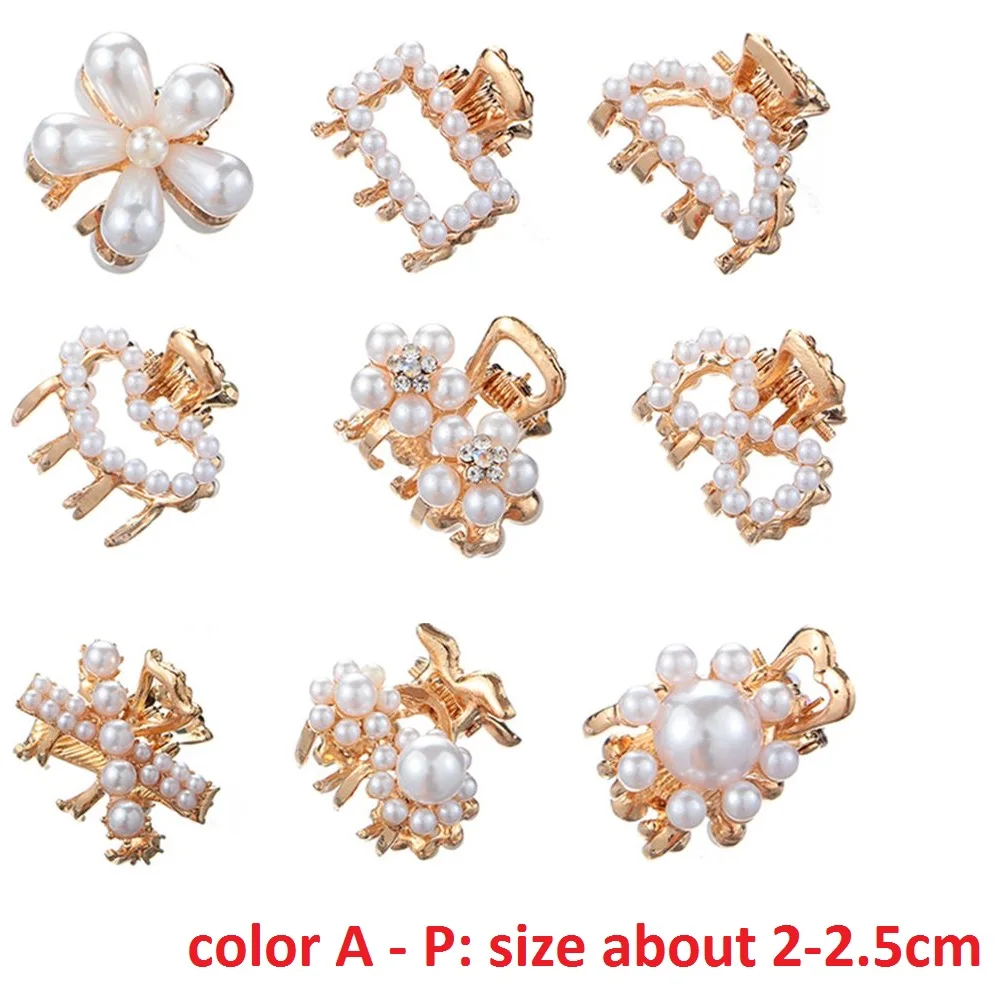 Mini Pearl Hair Claw for Women Girls Retro Rhinestone Flower Crab Claw Clip Small Hairpins Hair Crab Girl Hair Accessories