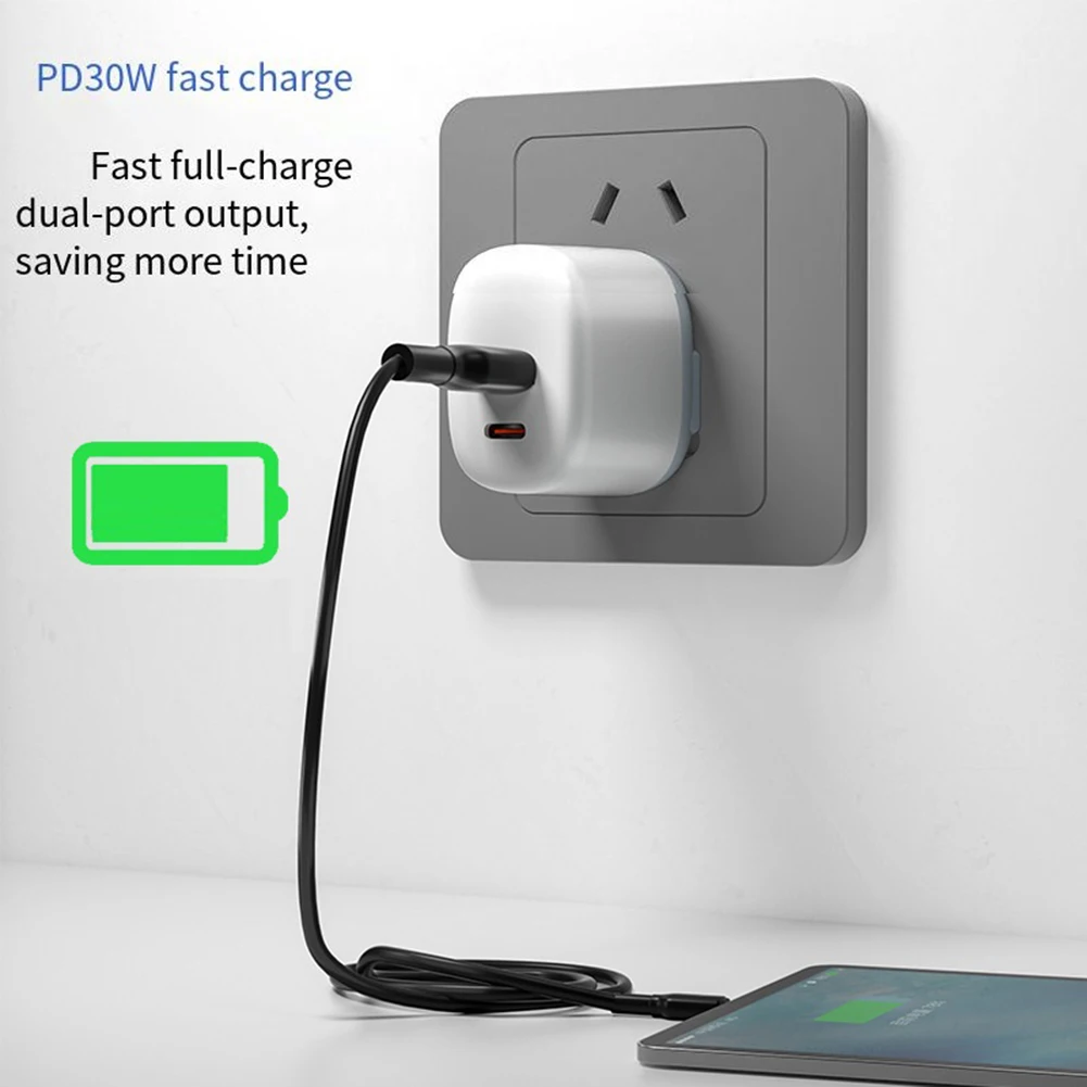 USB Type C Wall Charger Block 30W Fast Charging Plug Box Brick Cube Foldable Charger For Laptops Smart Phone Tablet