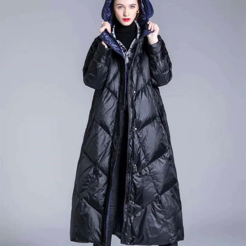 Casaco puffer com capuz feminino, parka longa solta, jaqueta casual quente, outwears engrossados na moda, jaquetas de inverno, novo, 2024