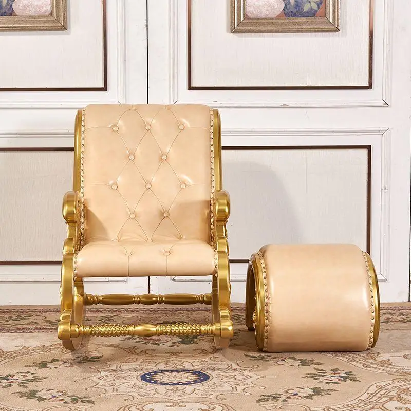 Foot pedal palace golden adult escape villa study leisure solid wood leather recliner