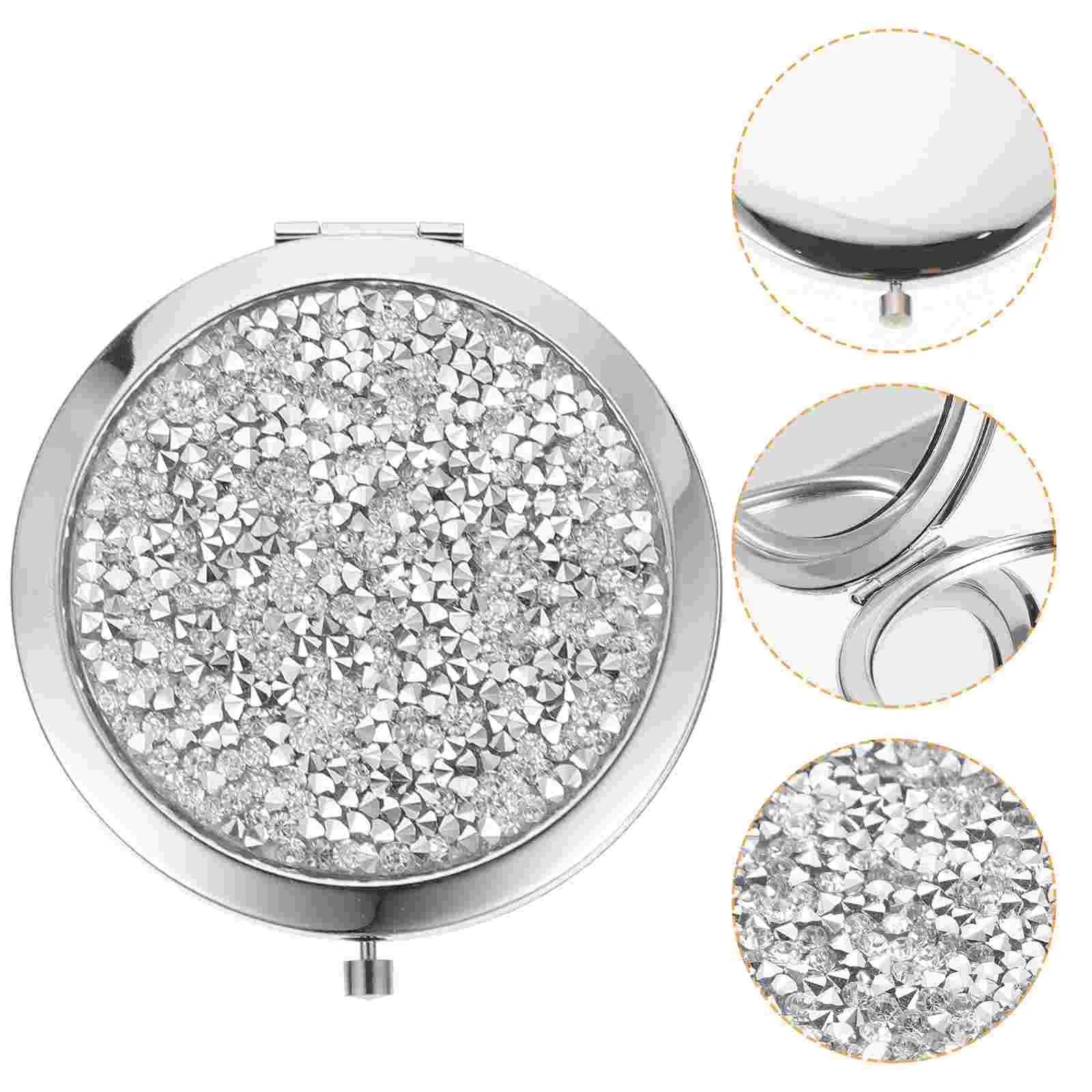 Crystal Makeup Mirror Travel Small Compact Round Pocket Mini for Purse Double Sided Gold Vanity