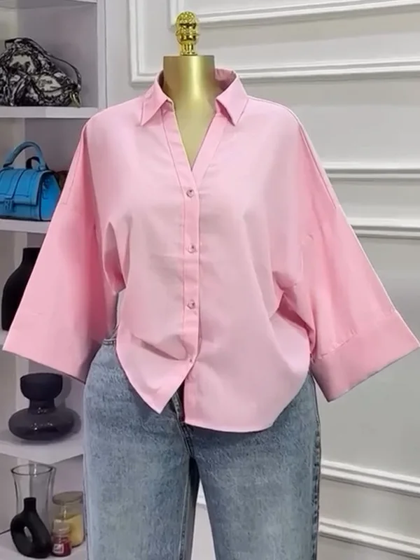 بلوزة نسائية حلوة مخططة irt فضفاضة تناسب Faionable جديدة 2026 بياقة مقلوبة من ألياف البوليستر سبعة Sve طويلة irt