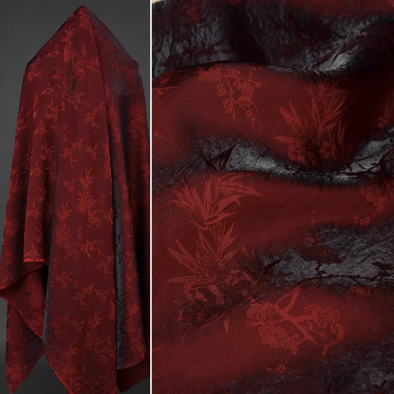 Tela Jacquard de Acetato y Rayón, Suave, Sedosa y Transpirable, con Diseño de Hojas de Bambú, Tul para Ventanas, Manualidades, Decoración del Hogar