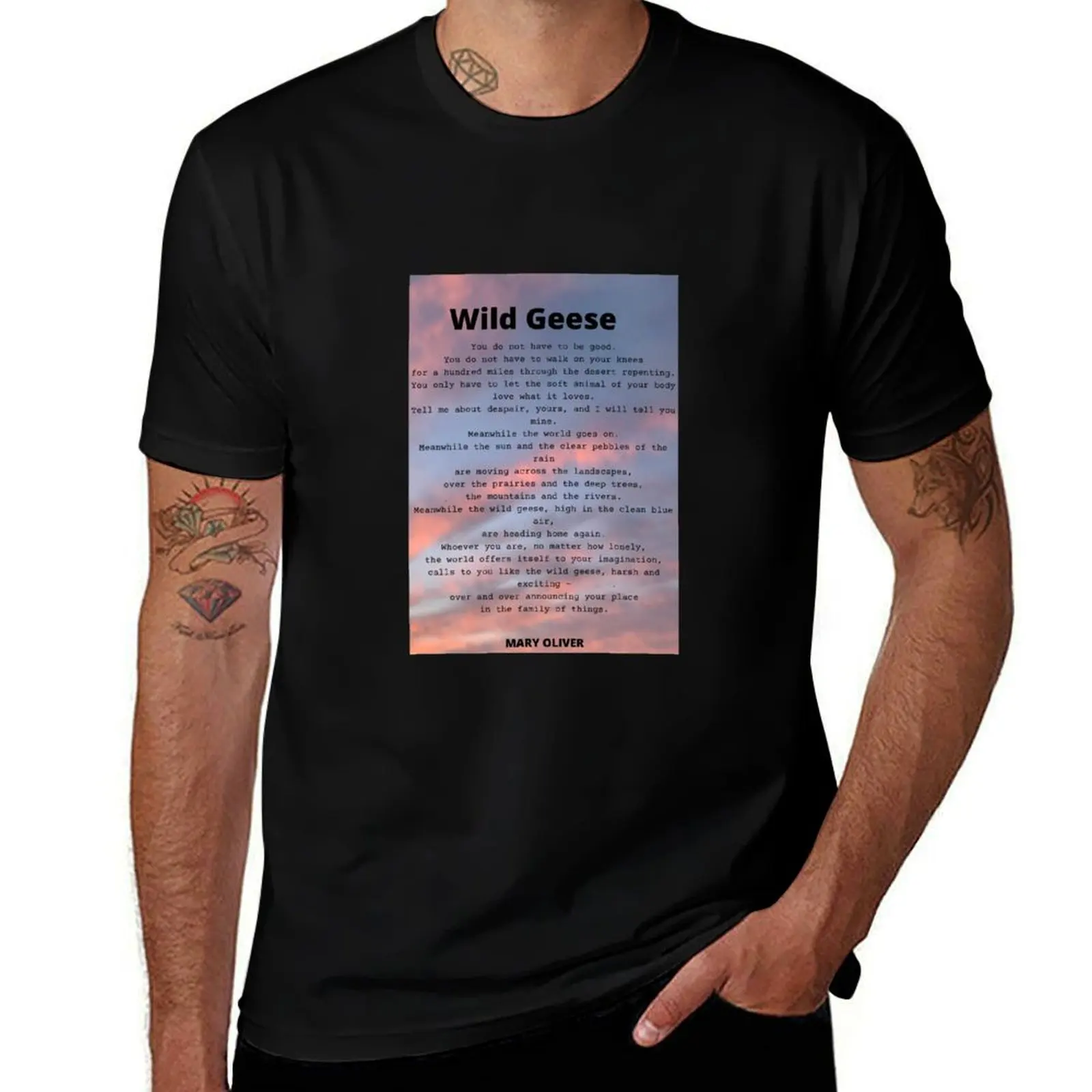 

Летняя мужская футболка Geese t by, футболка Мэри Оливера, забавная футболка с стихами, дикий человек