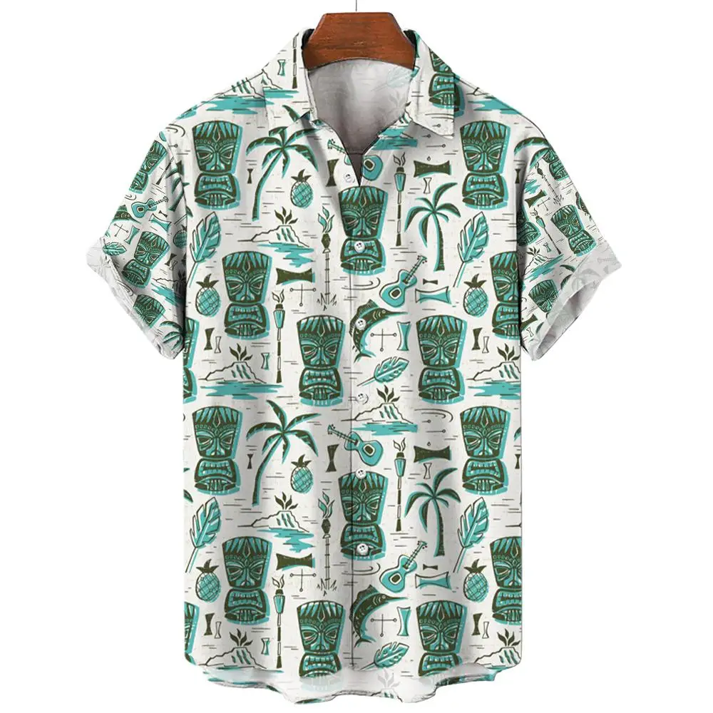 Camisa con estampado de árbol de Coco para hombre, Camisa hawaiana para playa de manga corta, informal, ropa, blusa