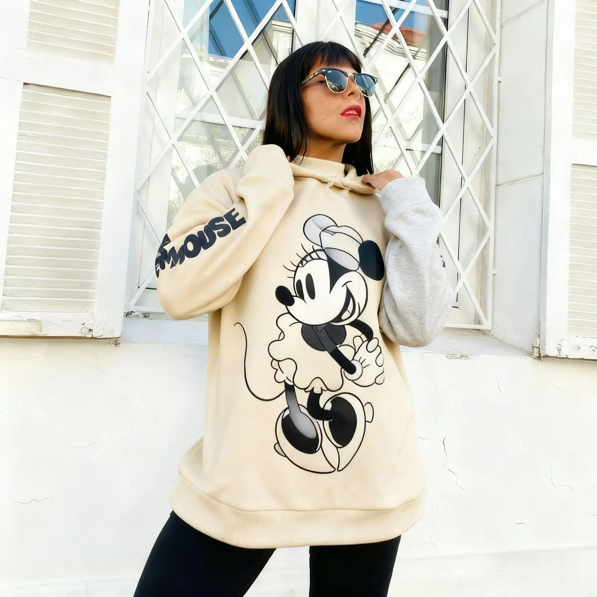 Felpa con cappuccio da donna Disney Minnie Mouse Pullover Streetwear Moda Cartoon Stampa Felpa in cotone casual allentata Taglie forti Y2k