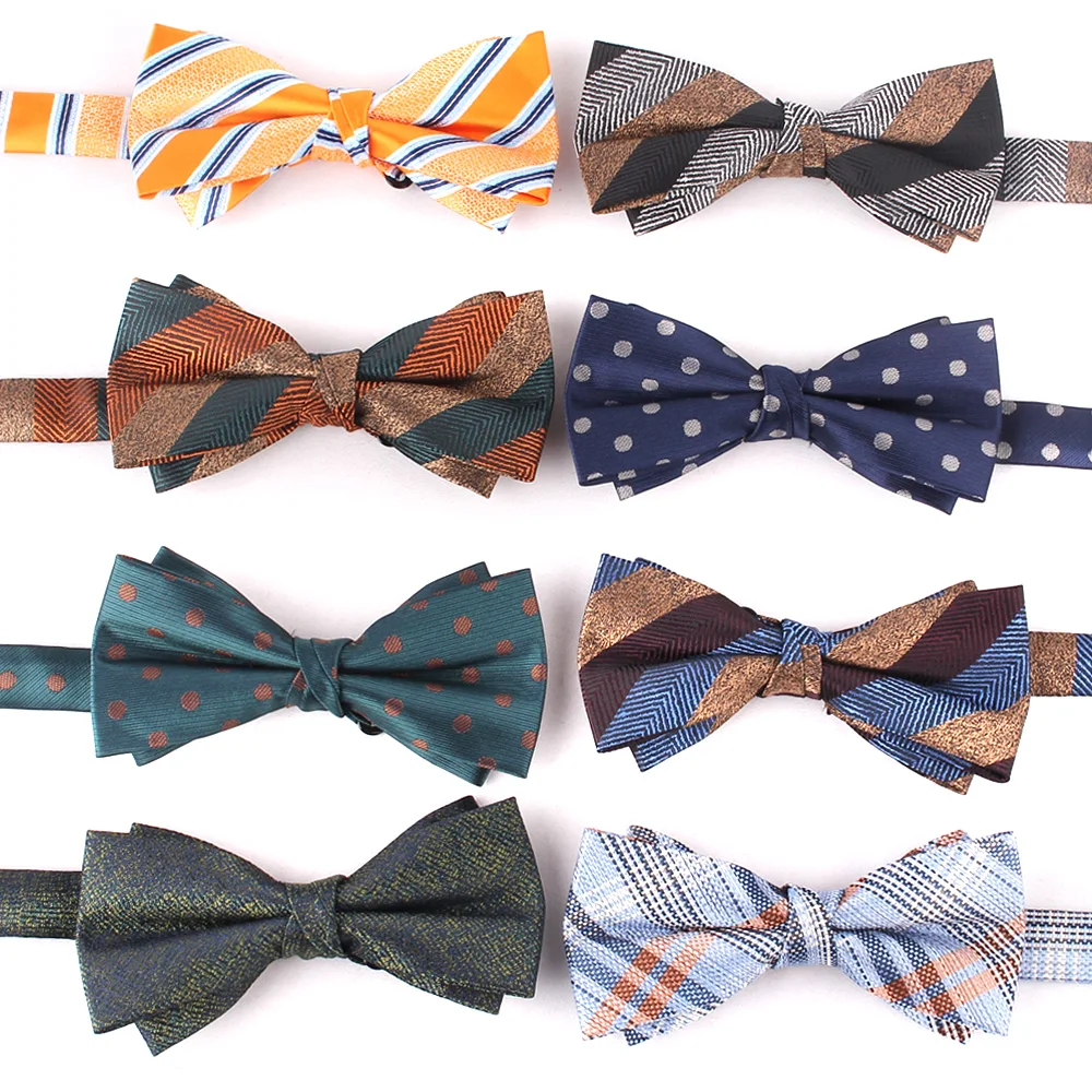 NEW Striped BowTie for Men Fashion Double Layer Bow Tie For Groom Good Gifts for Wedding Business