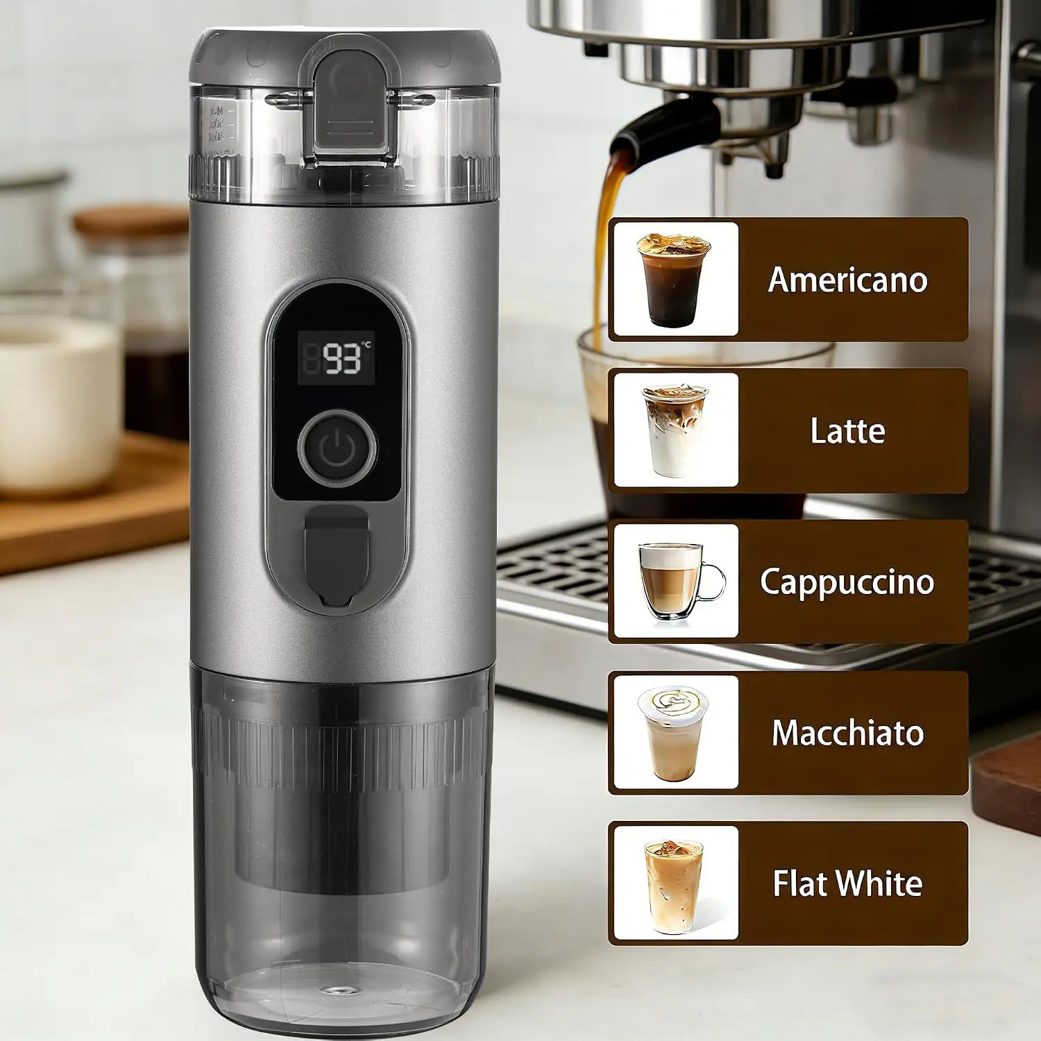2026 New Upgrade Portable Electric Espresso Machine, 20 Bar Self Heating Small Travel Car Coffee Maker Compatible With Ground