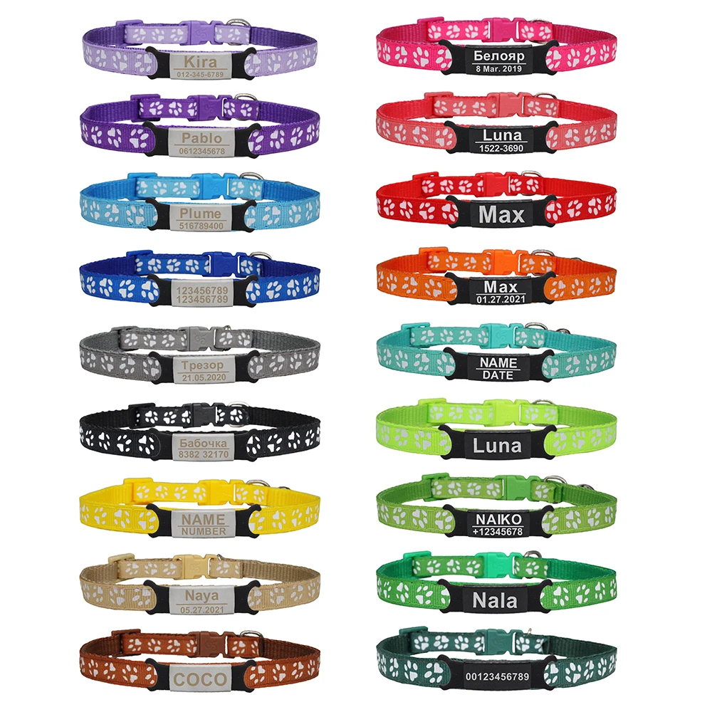 Custom Dog Collar Colorful paw Name ID Tag Personalized Necklace Replaceable Nameplate Engrave Adjustable Pet Collar S,M