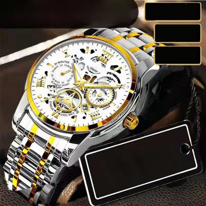 Men\'s fully automatic waterproof watch hollow dial luminous calendar watch