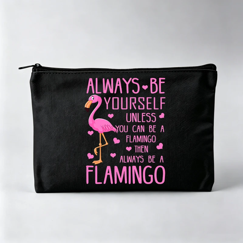 Women's Flamingo Graphic Makeup Bag with Slogan Print, Fashion Cosmetic Pouch for Daily Use