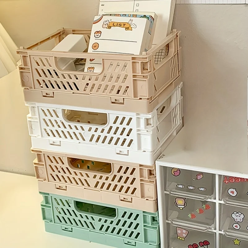 Cajas de almacenamiento de plástico plegables, contenedores organizadores para cocina, baño, oficina, contenedores plegables duraderos para espacios pequeños