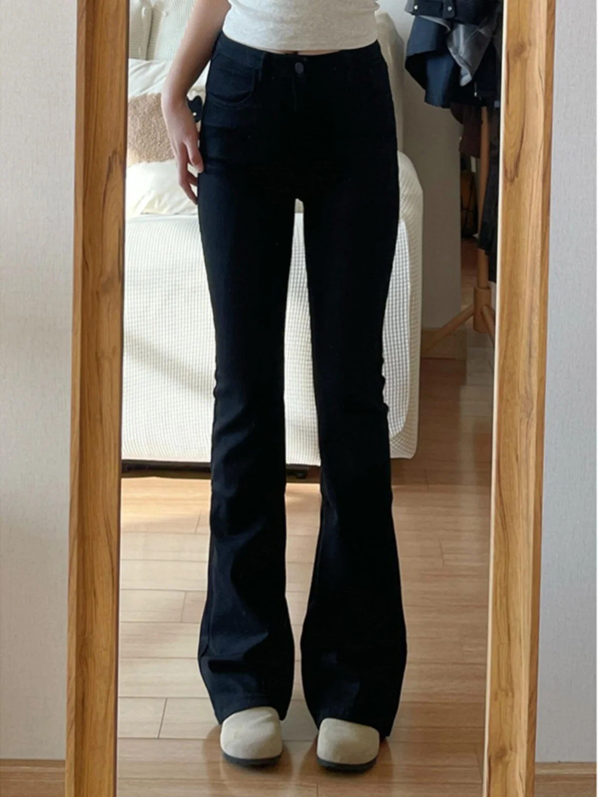 

High Waist Bell Bot Jeans Women's Faion Stretchy Bla Denim Pants Spring Autumn New Sle Retro High Length Slim Fit