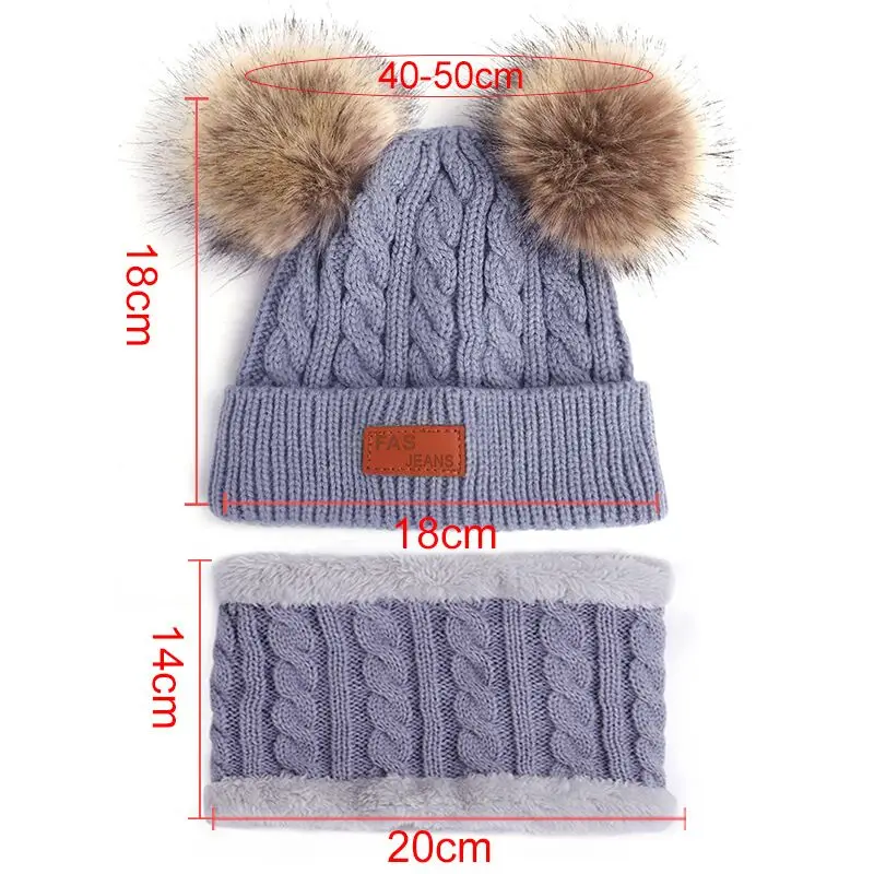 Baby Hat Scarf Set Beanie Cap Children's Hats Girls Caps Fake Ball Pompon Keep Warm Winter Knitted Kids Cap