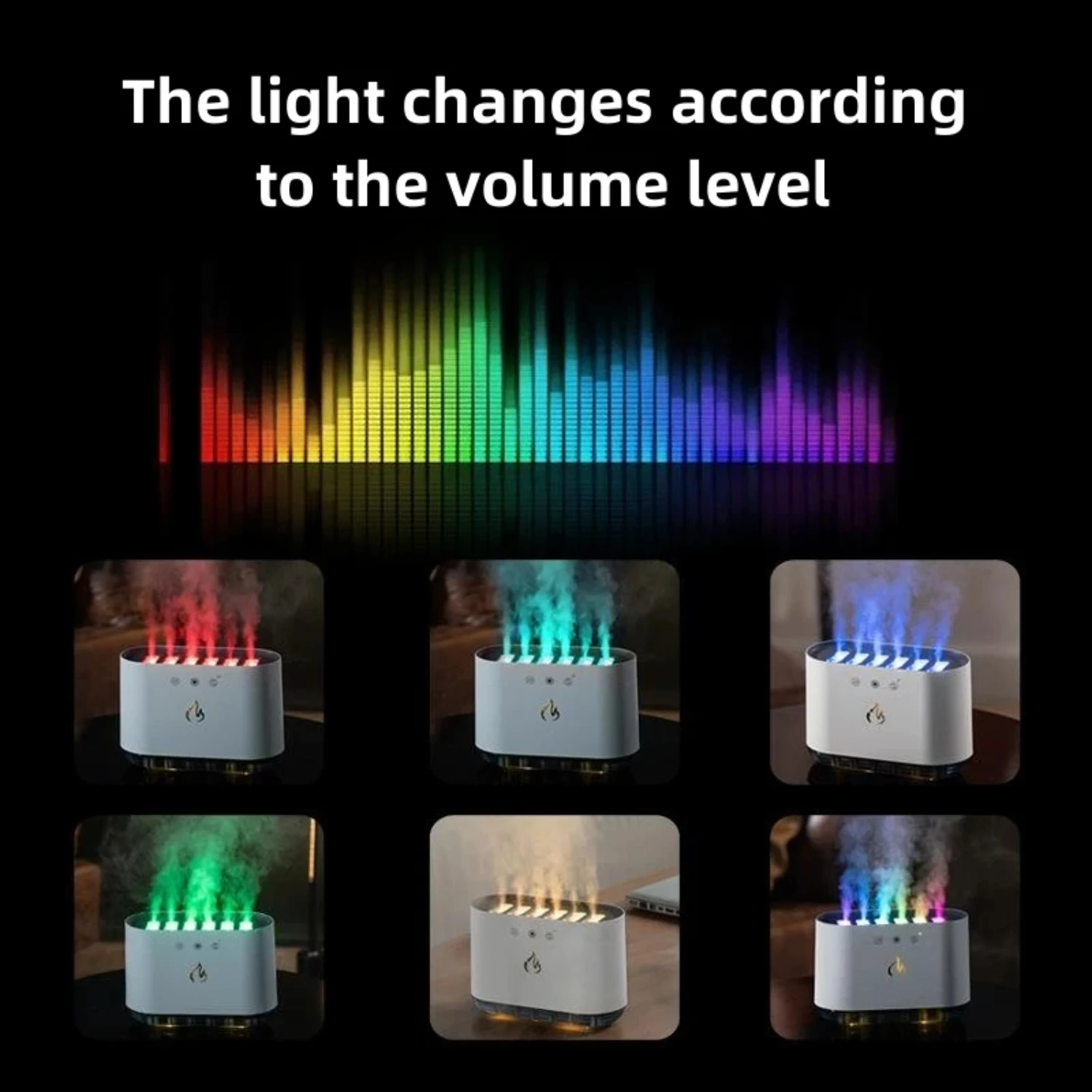 Dynamische 900Ml Ultrasone Vlamluchtbevochtiger Met Rgb Led-Licht-Muziekverspreider Machine-Mistmaker-Thuis Met Hoge Capaciteit