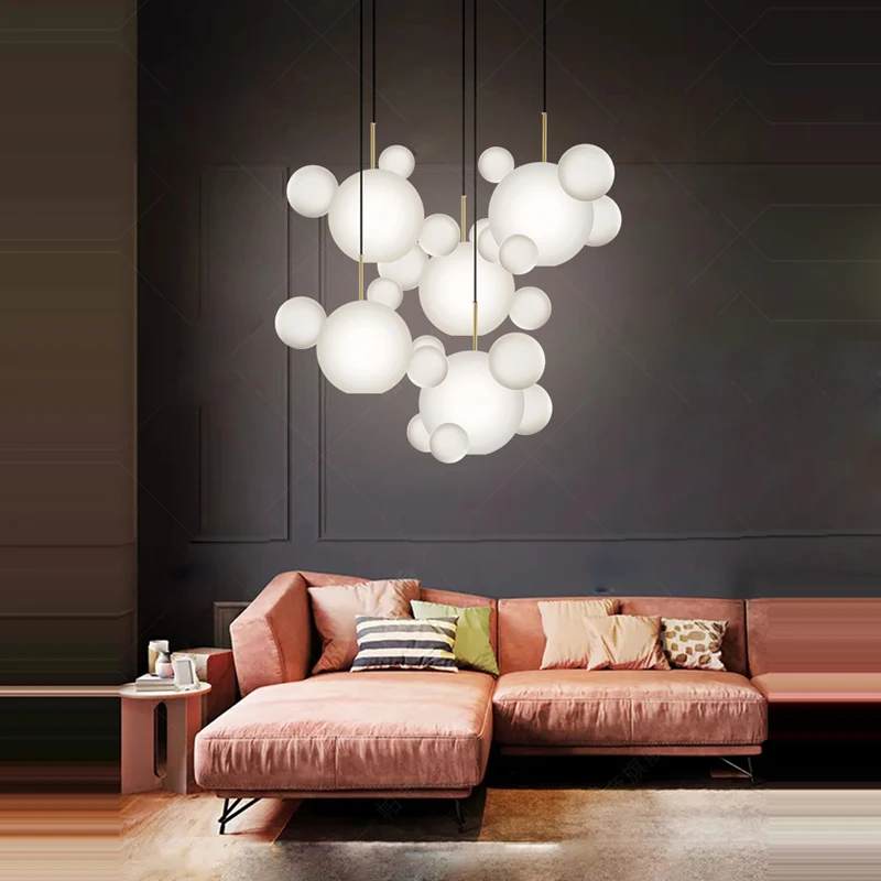 

LED Postmodern White Glass Bubbles Home Decoration Luxury Chandelier Lighting Lustres Para Sala Estar For Living Room