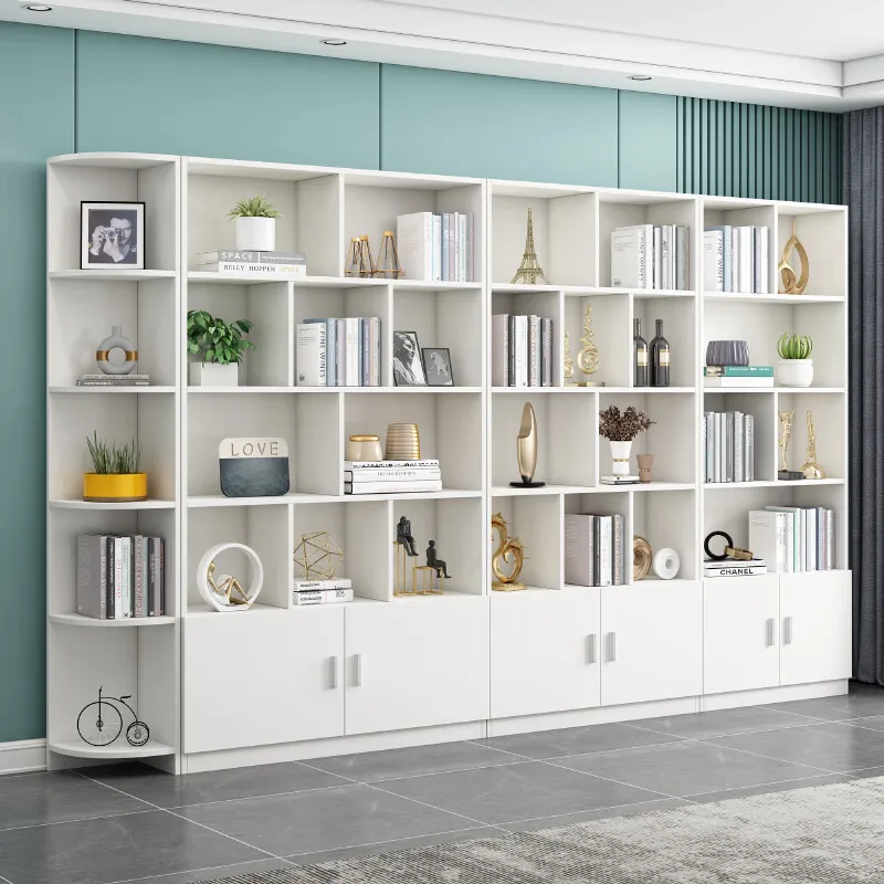 Solid wood bookcase Solid wood bookshelf Floor to ceiling Living room Whole wall Combination lattice Showcase Storage Storage