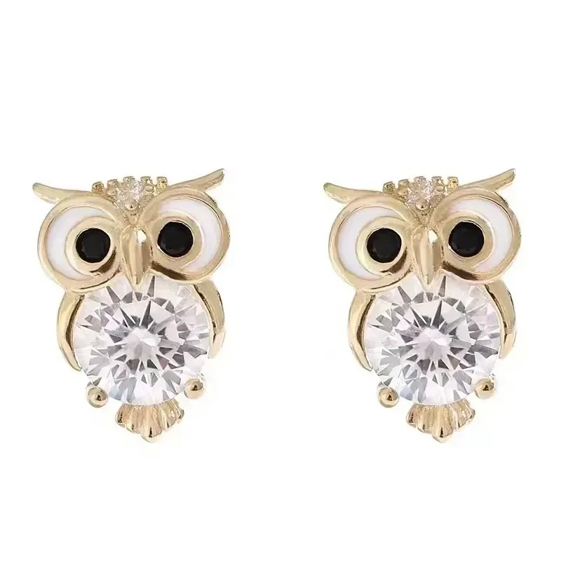 

Jianjie Light Luxury Cute Owl Women’s Stud Earrings Gold Color Cubic Zirconia Party Gift Fashion Ear Jewelry