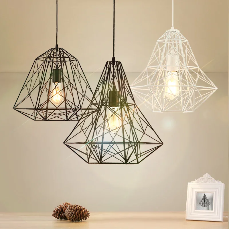 

New! Wrought iron bird cage pendant light diamond modern brief E27 lamp holder apply in living room/bedroom