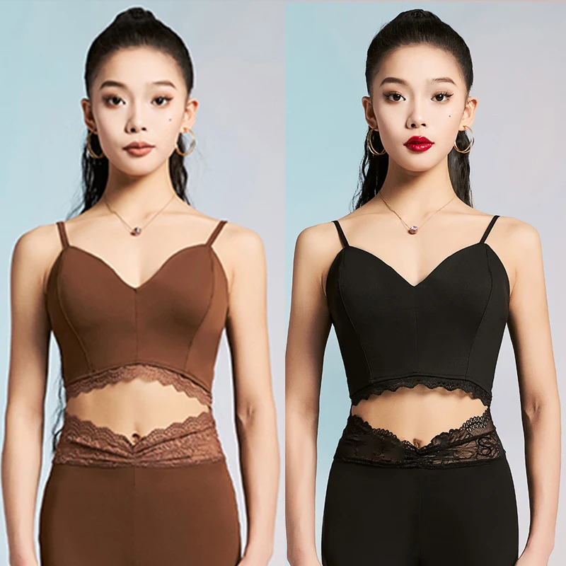

Sleeveless Latin Dance Tops Women Tango Samba Dance Bodysuit Adult Sexy Lace Backless Stage Performance Training Clothes VBH1746