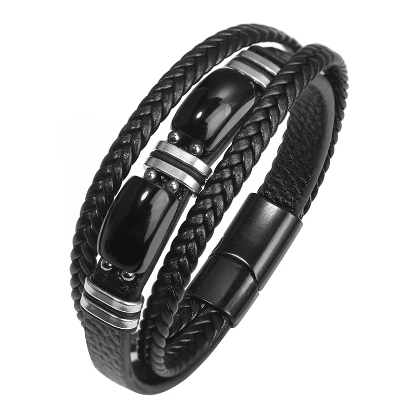 

Classic Charm Man Bracelet Natural Stone Tiger Eye Stone Obsidian Bracelet Magnet Buckle Leather Bracelet Men's Jewelry Gift