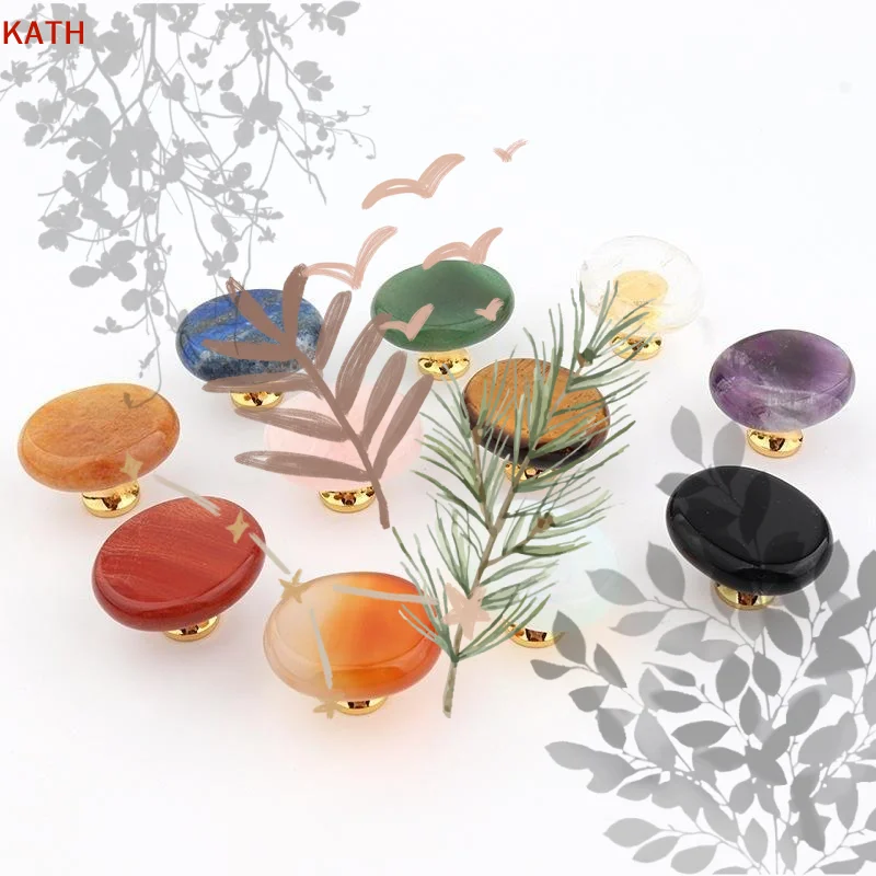 1 Set Jewelry Box Drawer Door Knob Cupboard Dressing Cabinet Pulls Crystal Agate Stone Handle Circular Furniture Handle