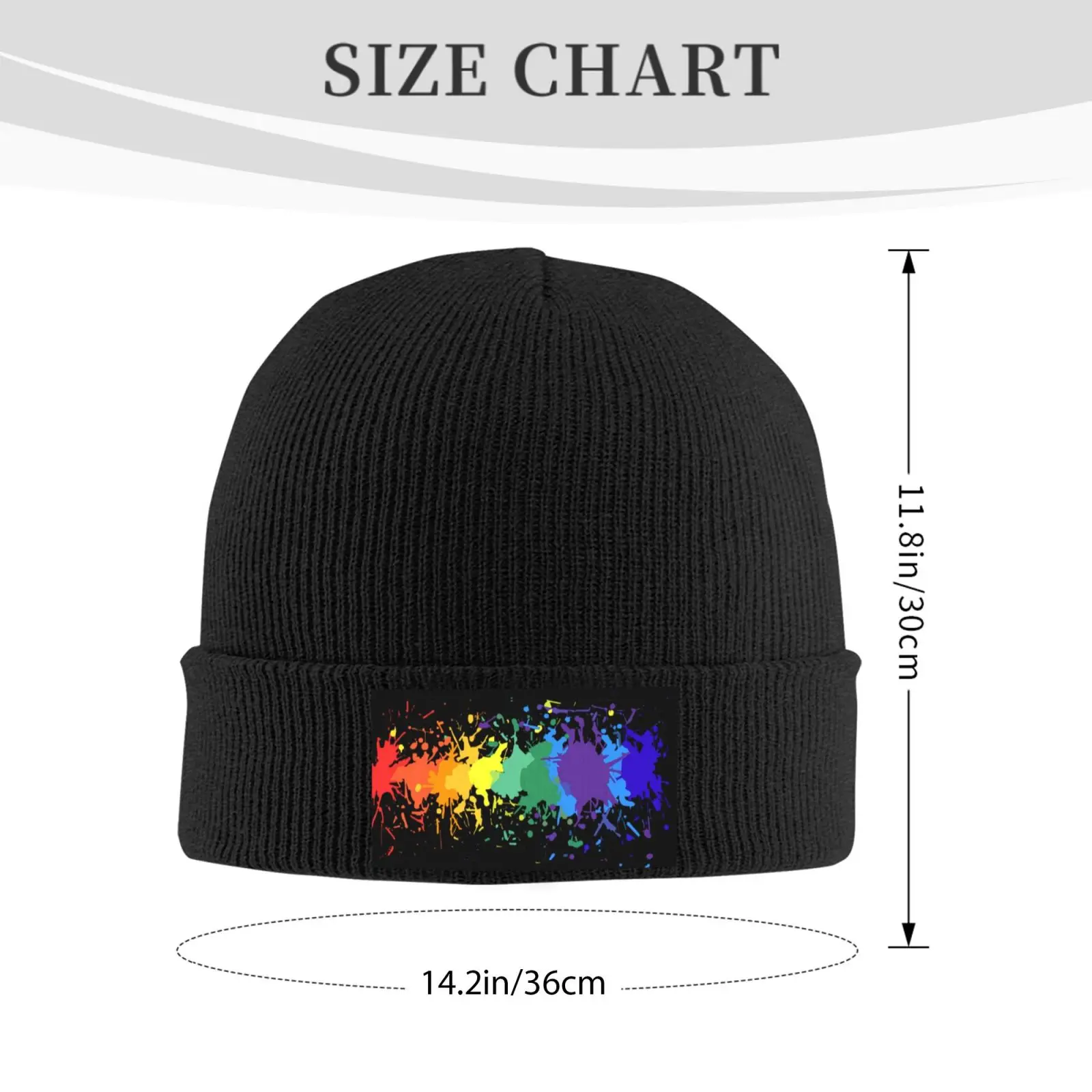 Rainbow Paint Splash Print Knitted Beanie Hat Men Women One Size Winter Warm Soft Stretch Knit Cap Outdoor Daily Headwear